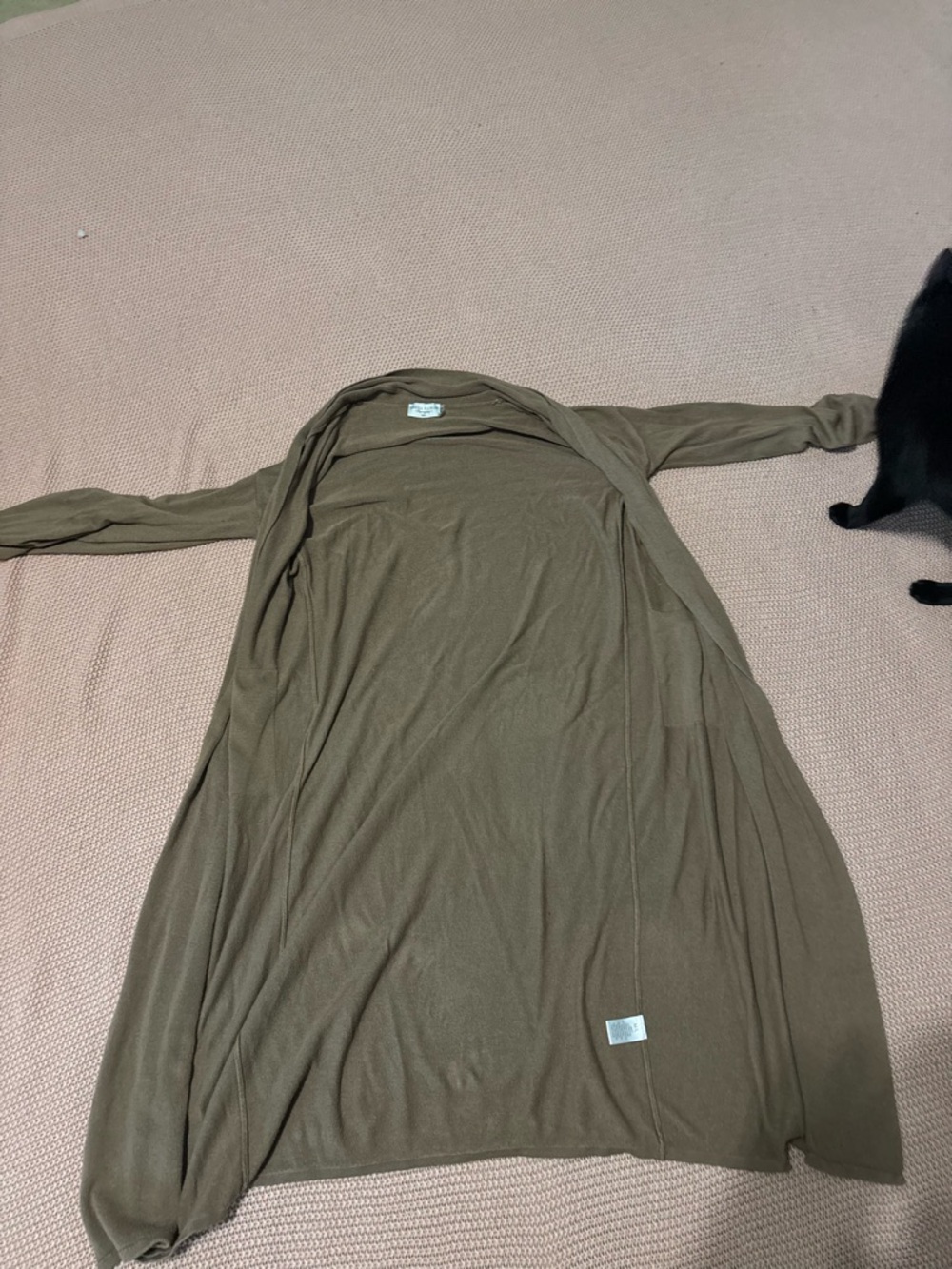 Olive Green Open Front Long Cardigan